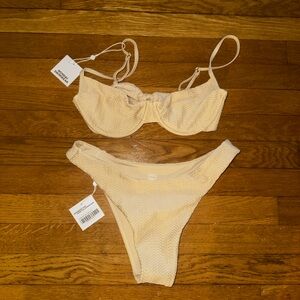 NWT Monday swim Maui top (small) and Byron bottom (medium) in vanilla chevron